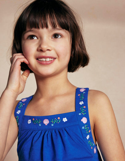 Embroidered Sleeveless Top-Gallery Blue