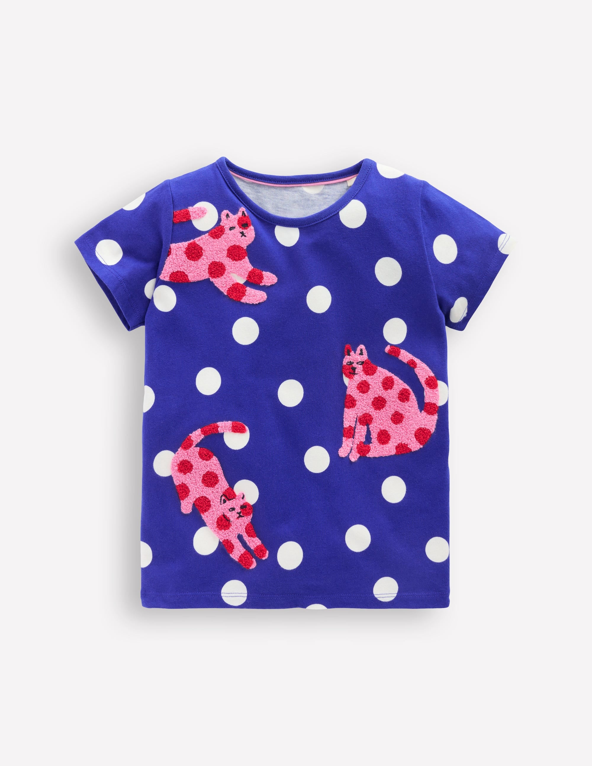 T-shirt Bay en bouclé-Chats à pois bleu vif - Image 1