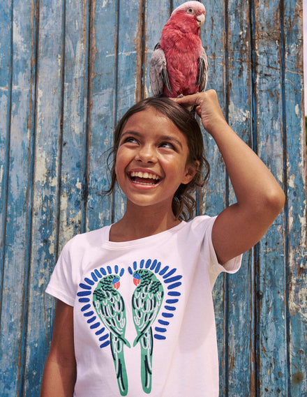 Bay Bouclé-T-Shirt-Weiß Vögel