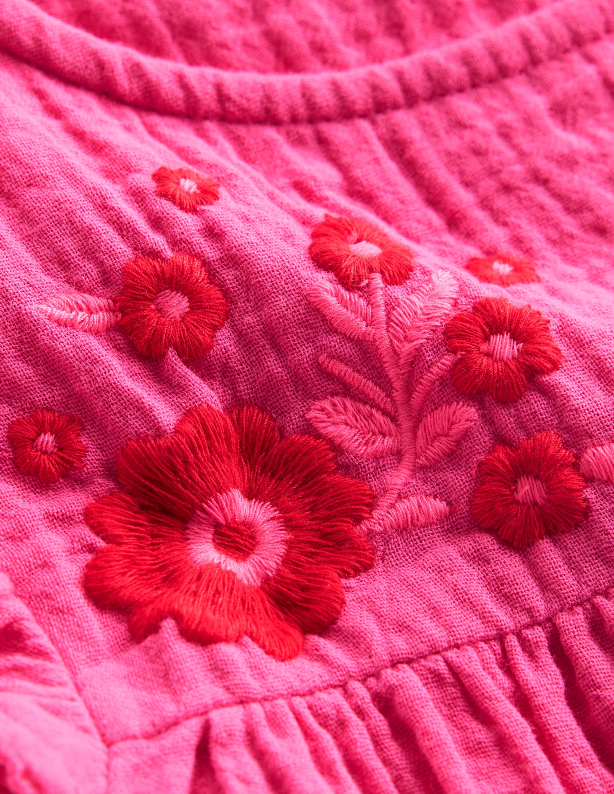 Doppeltuch-Oberteil mit Rüschenärmeln-Sorbet-Rosa Stickerei - Image 3
