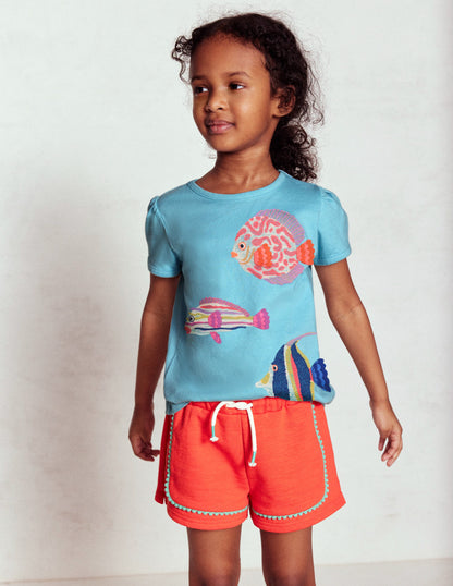 Jersey-Shorts mit Bommelbesatz-Knallrot