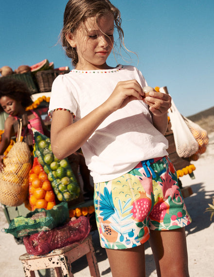 Bedruckte Jerseyshorts-Bunt, Tropische Früchte