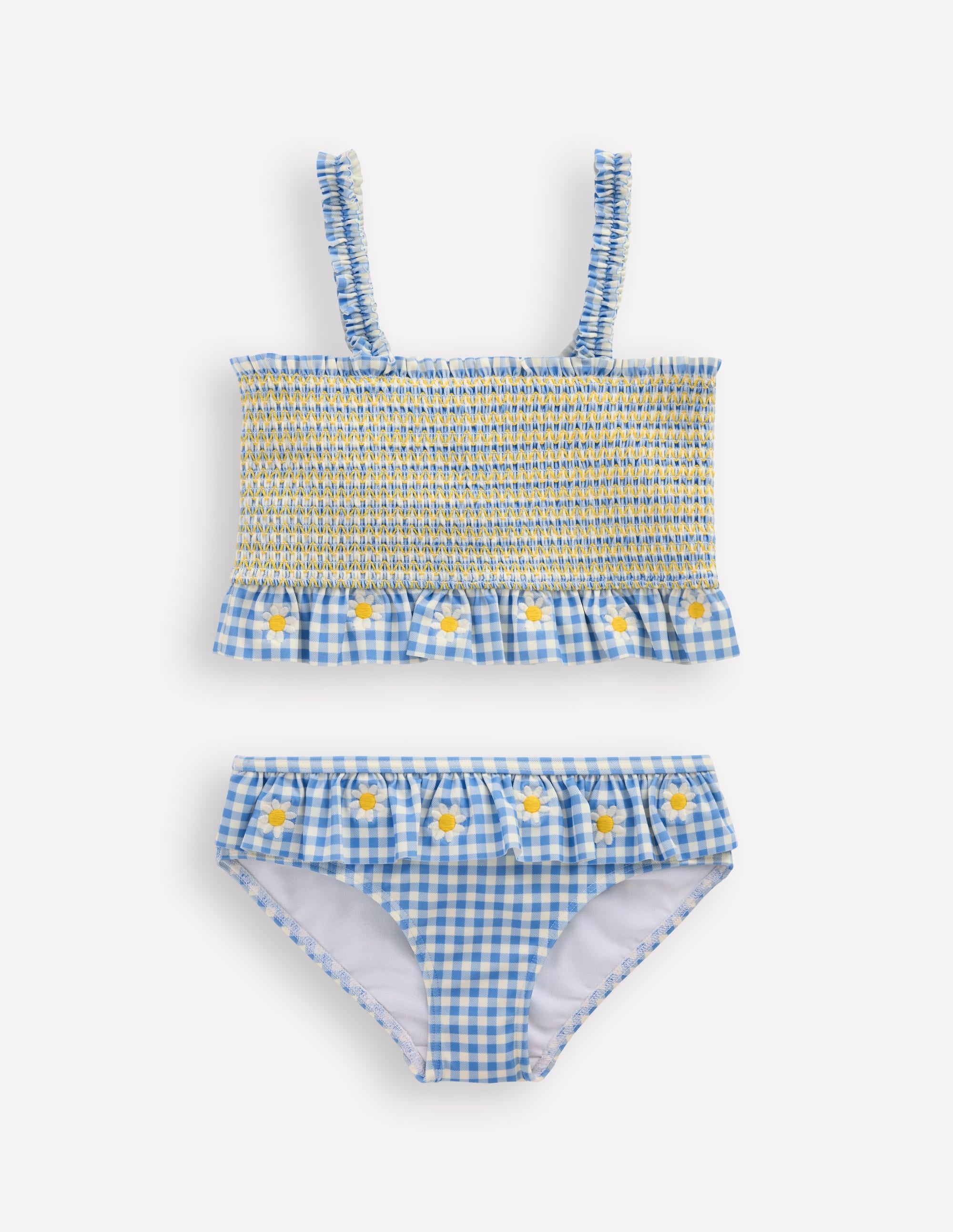 Hübscher Bikini mit Schößchen-Gesmokt Vichykaro Gänseblümchen - Image 1