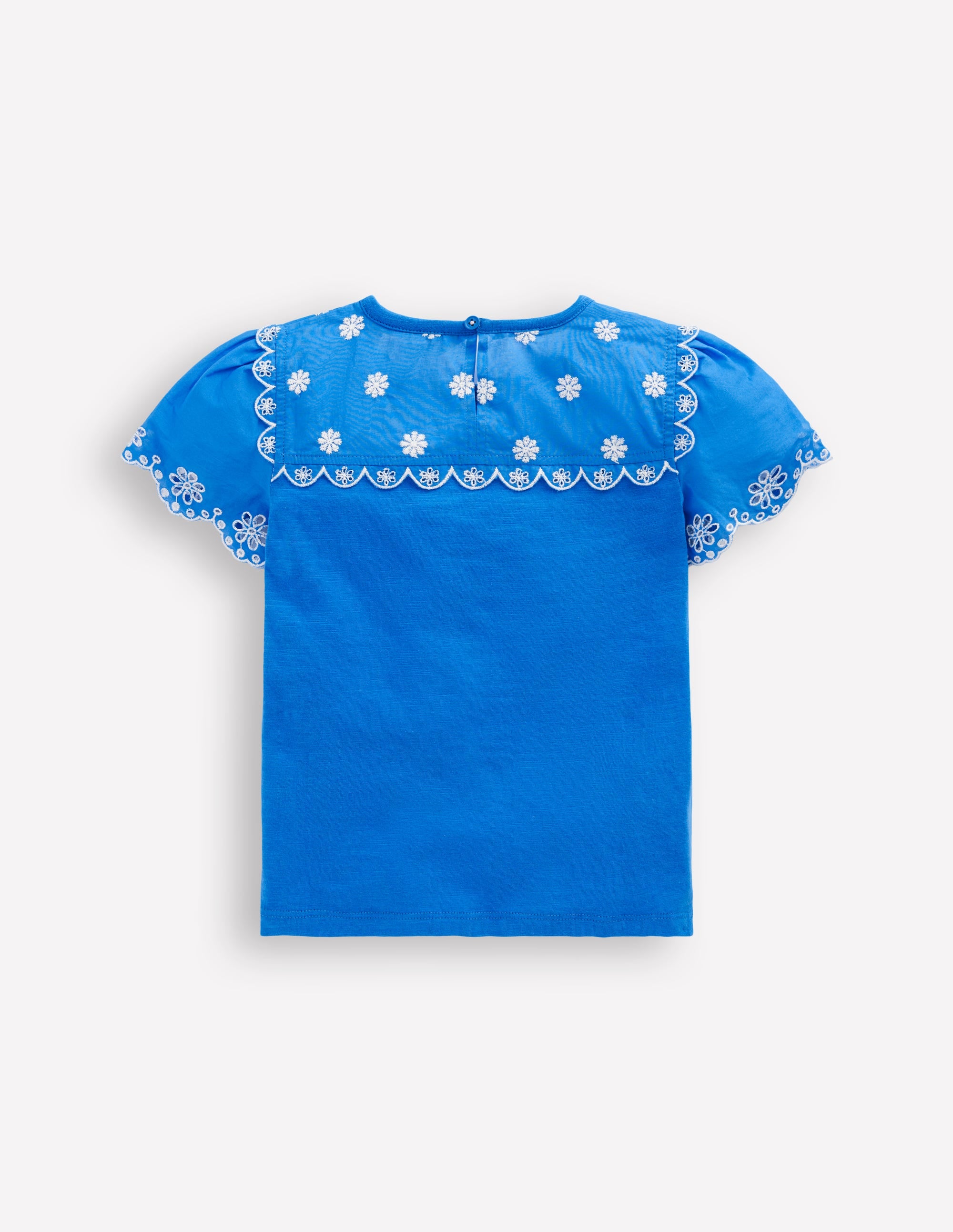 T-Shirt mit Lochstickerei an den Ärmeln-Blau - Image 2