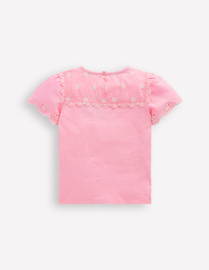 T-shirt à manches en broderie anglaise-Mauve vintage