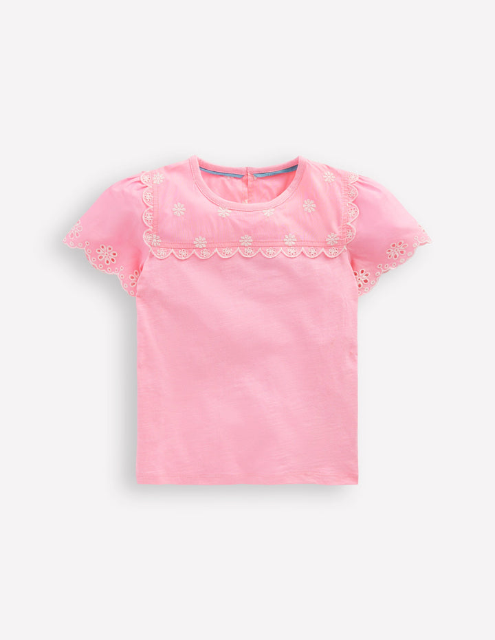 T-shirt à manches en broderie anglaise-Mauve vintage