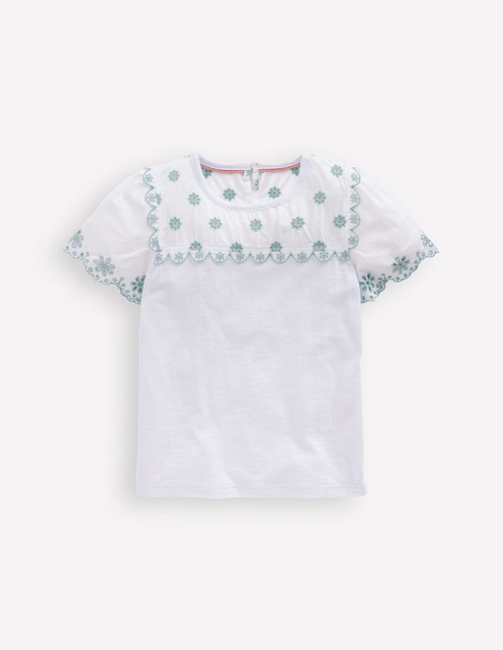 T-shirt à manches en broderie anglaise-Blanc