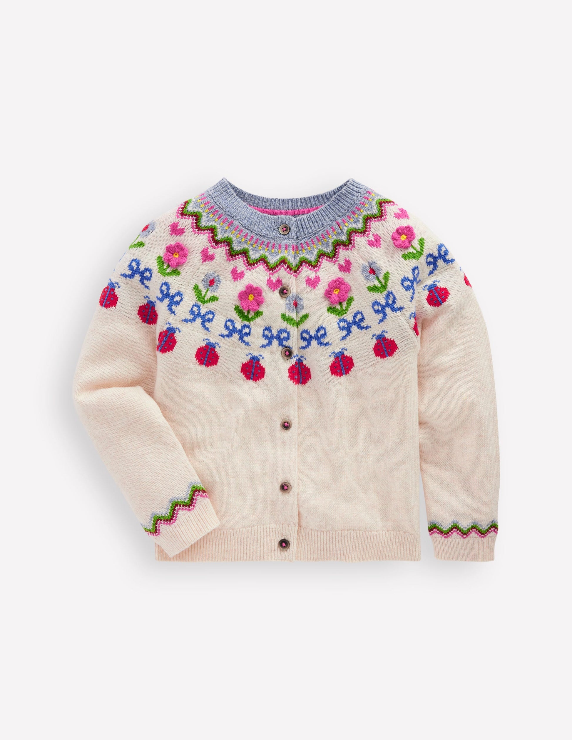 Edie Fair-Isle-Strickjacke-Ecru Meliert, Blumen-2