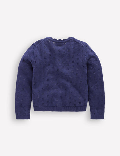 Strickjacke mit Muschelsaum für den Alltag-Schuluniform-Marineblau-2