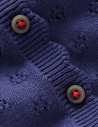 Strickjacke mit Muschelsaum für den Alltag-Schuluniform-Marineblau-3