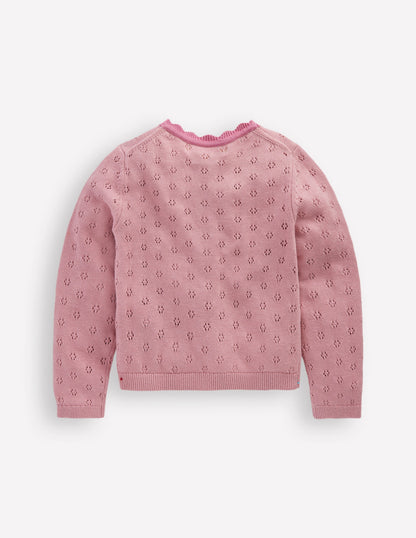 Strickjacke mit Muschelsaum für den Alltag-Vintage-Rosa-2