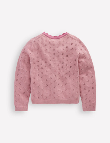 Strickjacke mit Muschelsaum für den Alltag-Kräftiges Rosa