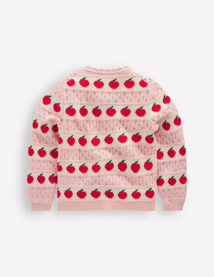 Hübsche Strickjacke mit Muschelsaum-Kreiderosa Äpfel