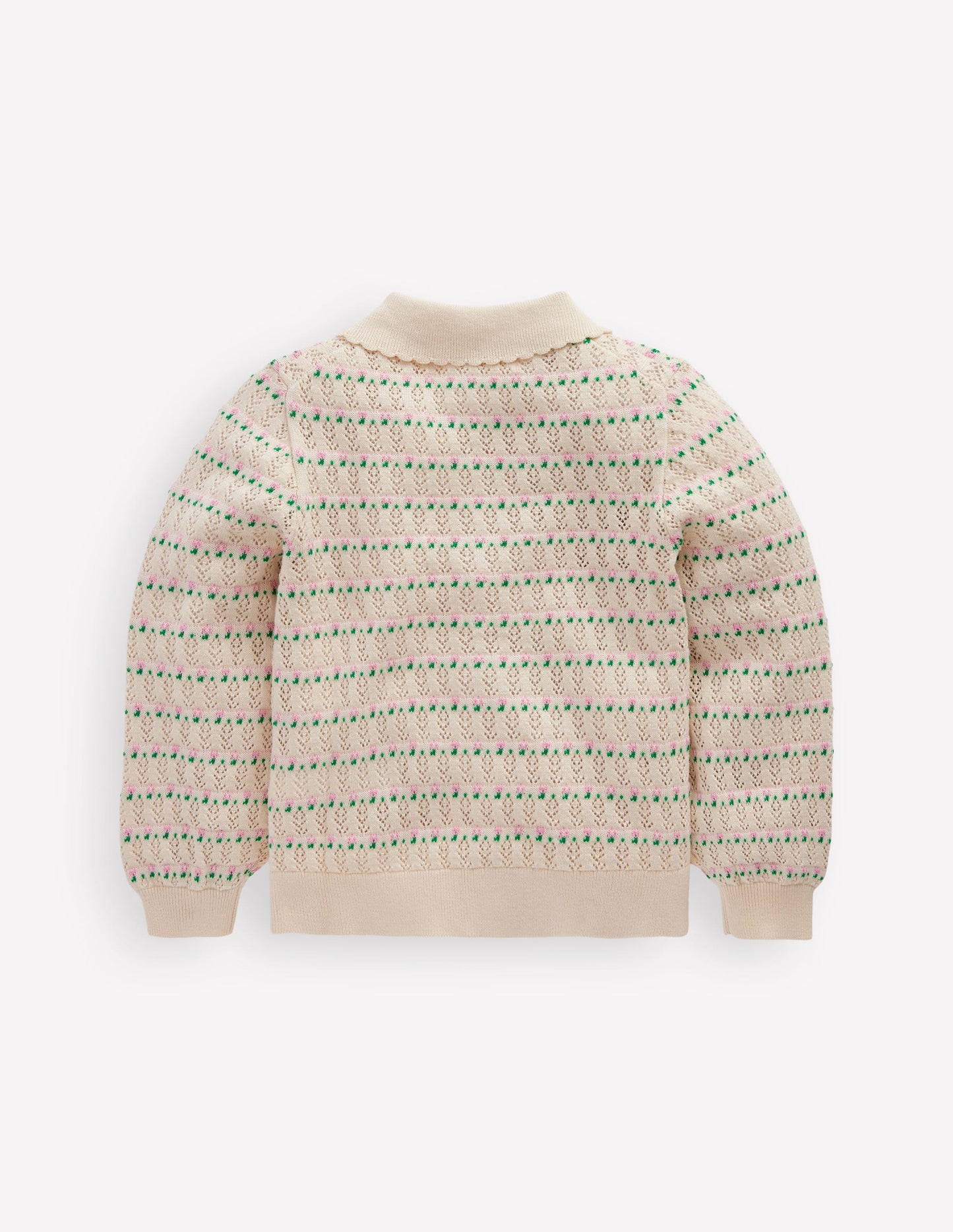 Strickjacke mit Pointelle-Kragen-Warmes Naturweiß