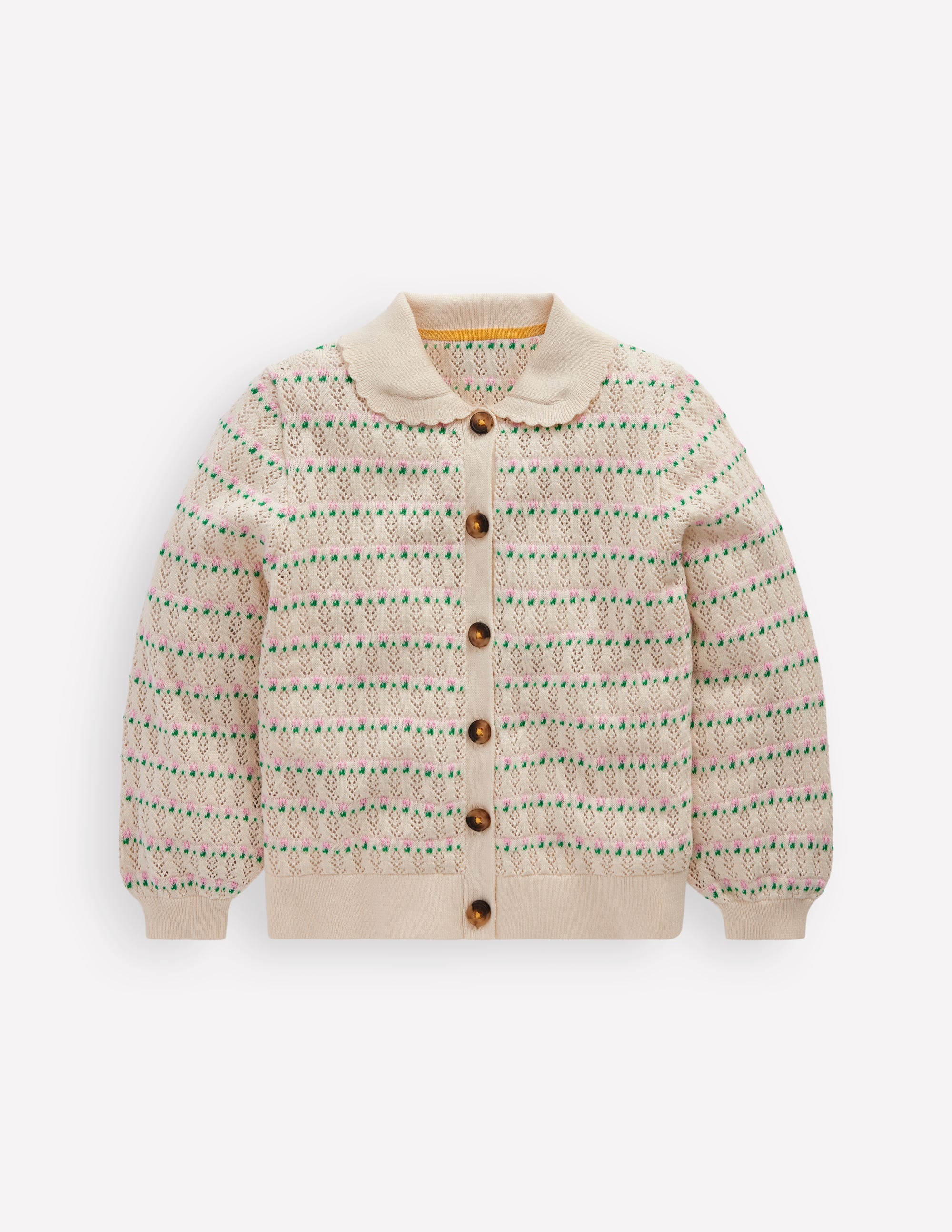 Strickjacke mit Pointelle-Kragen-Warmes Naturweiß - Image 1