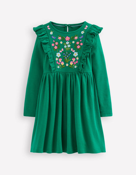 Kleid mit besticktem Oberteil-Juwelgrün