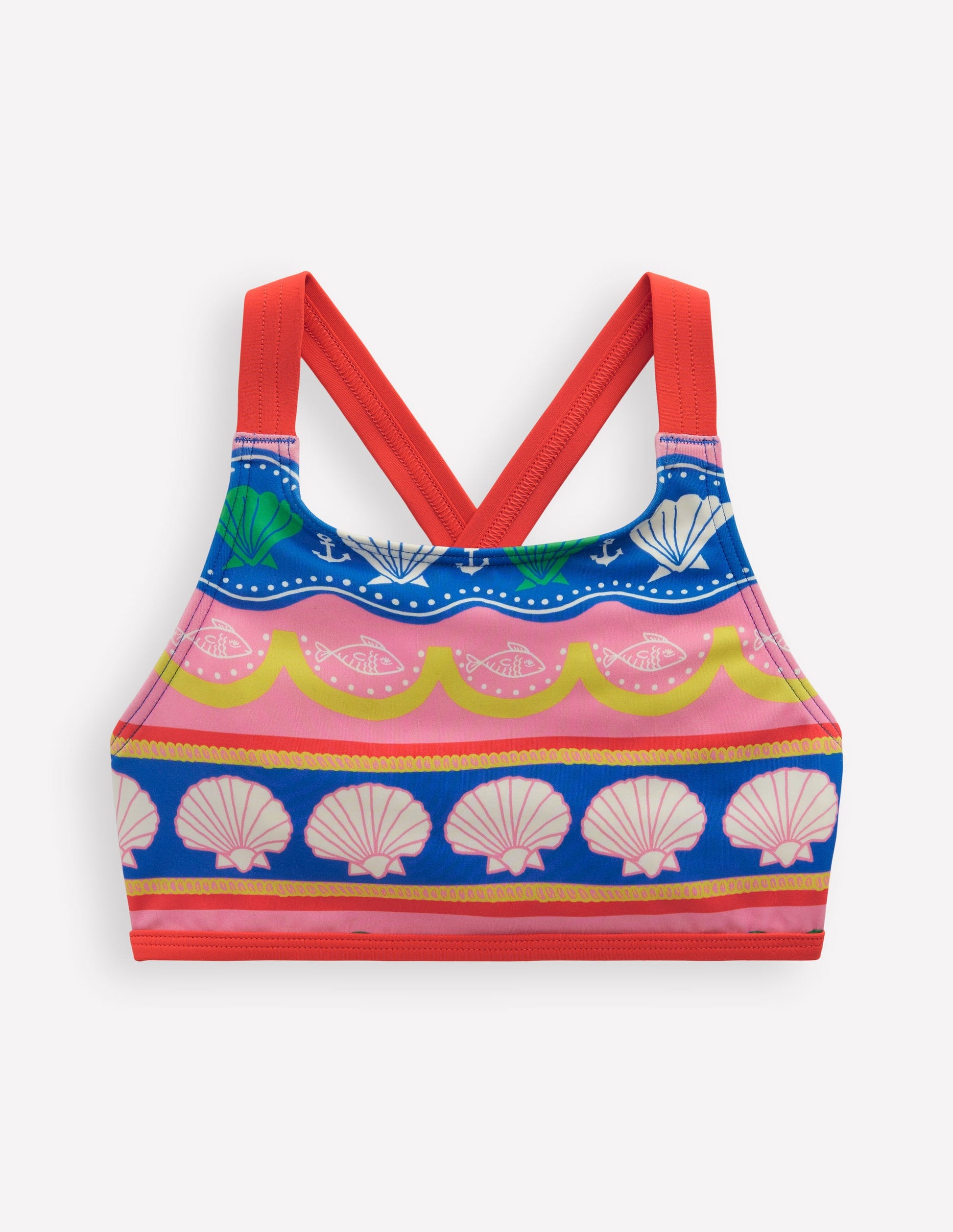 Bikinioberteil mit überkreuzter Rückseite-Bunt Meer Muschel Streifen-1