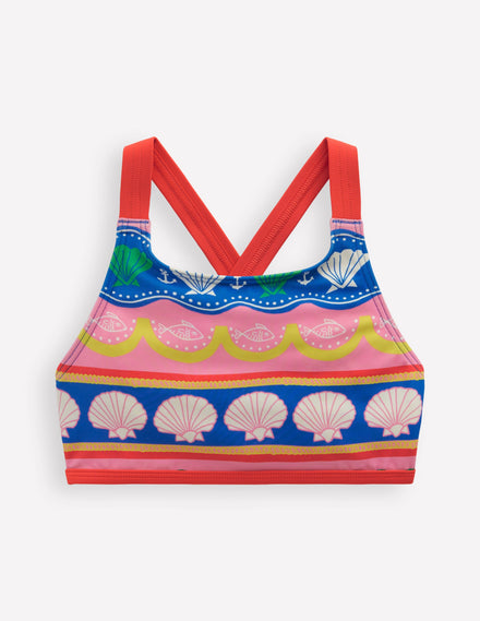 Bikinioberteil mit überkreuzter Rückseite-Bunt Meer Muschel Streifen