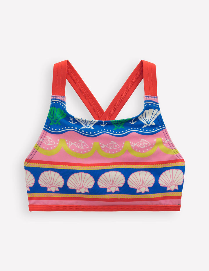 Haut de bikini croisé dans le dos-Rayé coquillage multi