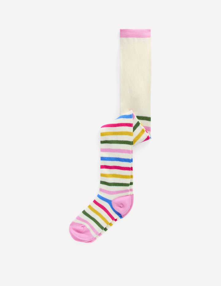 Gemusterte Strumpfhose-Weiches Naturweiß Bunt Streifen