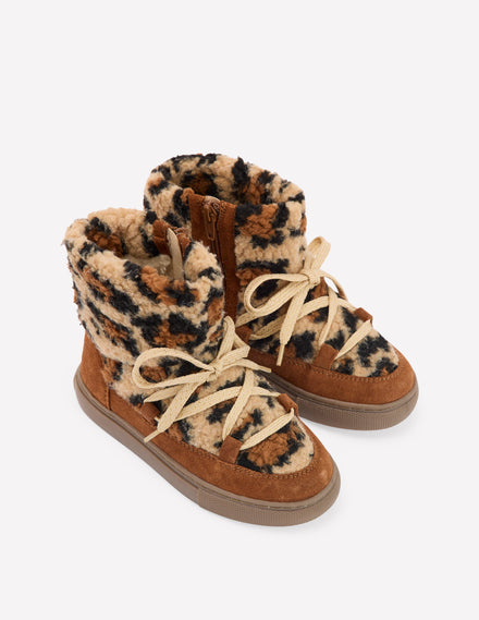 Kuschelige Teddyfell-Stiefel-Mohair, Leopardenmuster