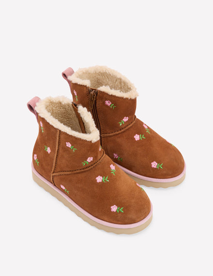Kuschelige Stiefel mit Stickerei-Bestickt Hellbraun
