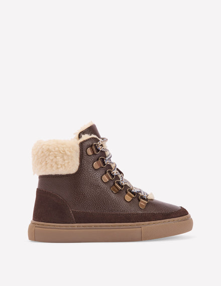 Schnürstiefel mit Teddyfell-Braun