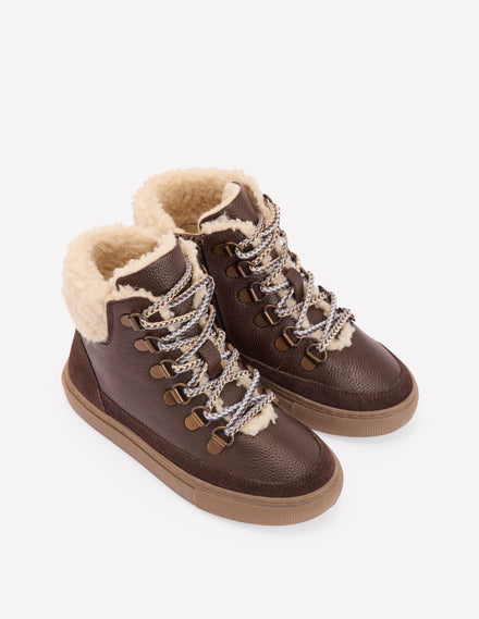 Schnürstiefel mit Teddyfell-Braun