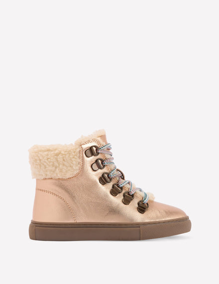 Schnürstiefel mit Teddyfell-Bronze