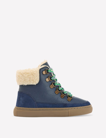 Schnürstiefel mit Teddyfell-Schuluniform-Marineblau-1