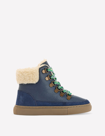 Schnürstiefel mit Teddyfell-Schuluniform-Marineblau