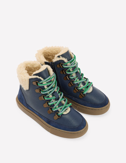 Schnürstiefel mit Teddyfell-Schuluniform-Marineblau