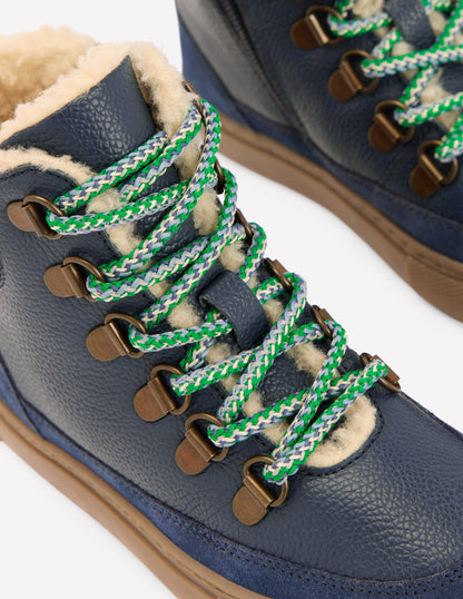 Schnürstiefel mit Teddyfell-Schuluniform-Marineblau-3
