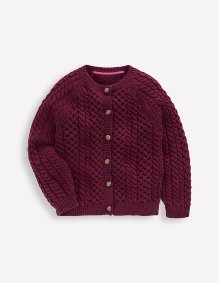 Strickjacke mit Zopfmuster-Pflaume