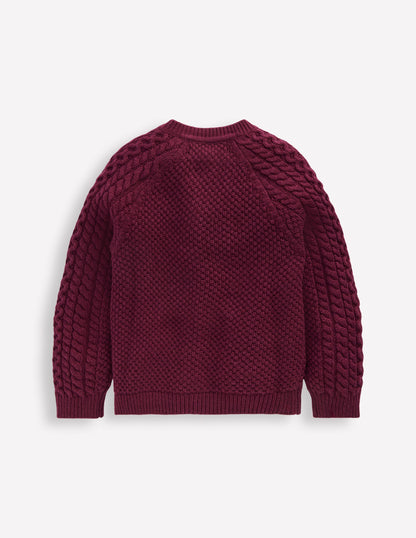 Strickjacke mit Zopfmuster-Pflaume-3