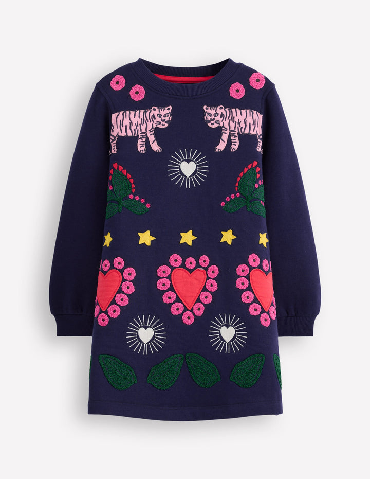 Ida Sweatshirtkleid mit Applikation-Schuluniform-Marineblau Tiger