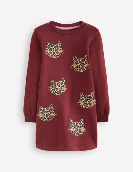 Ida Sweatshirtkleid mit Applikation-Kastanie Katzengesichter