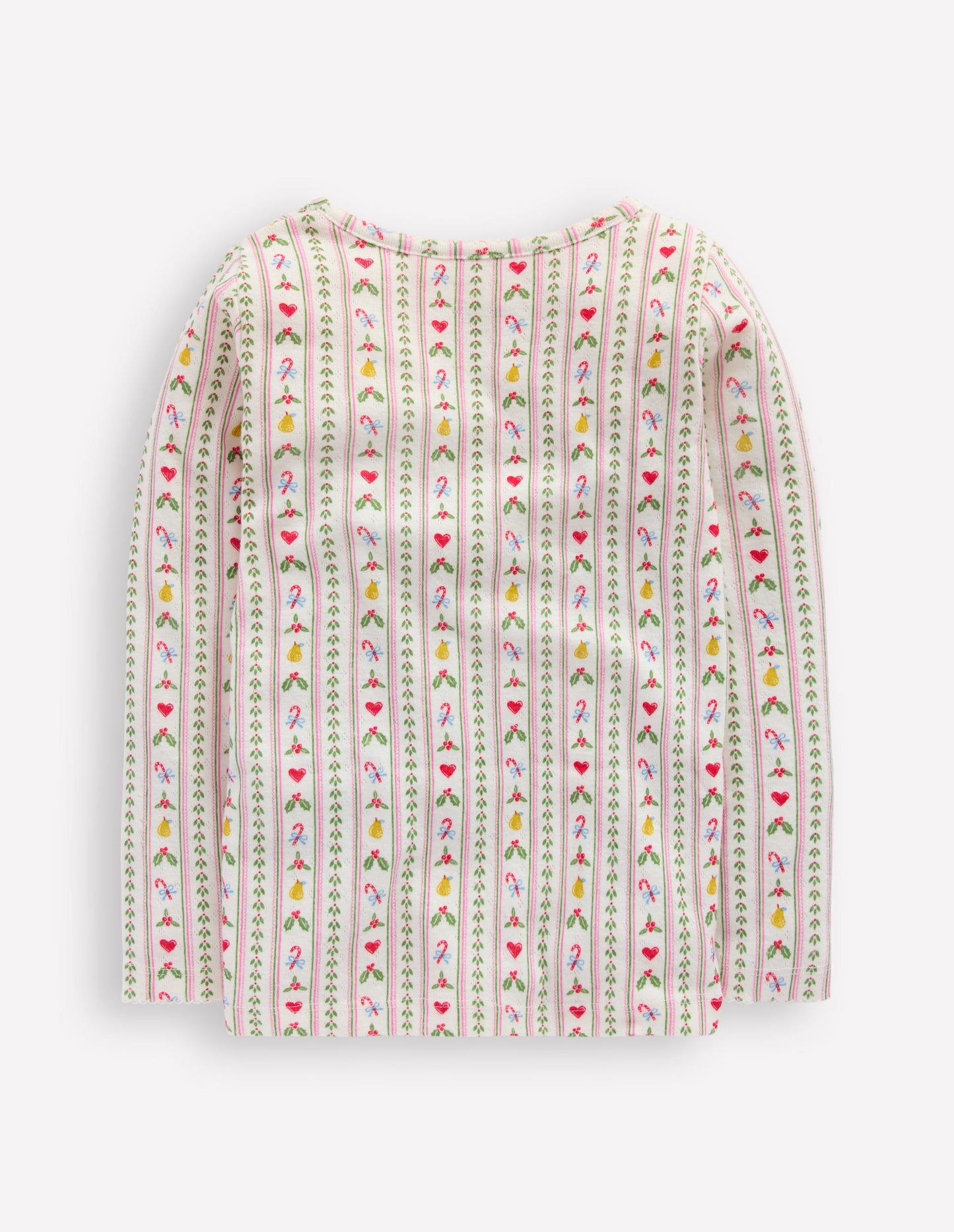 Long Sleeve Pointelle Top-Soft Ivory Nutcracker Stripe