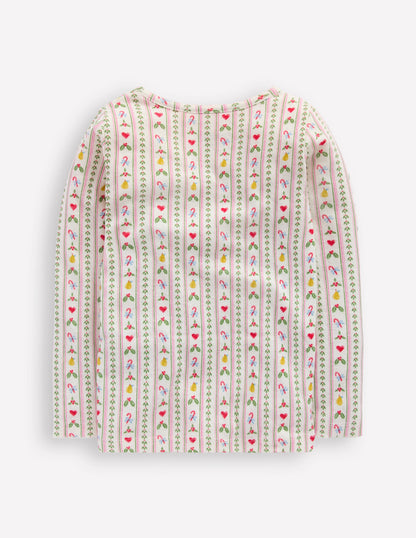 Long Sleeve Pointelle Top-Soft Ivory Nutcracker Stripe-3