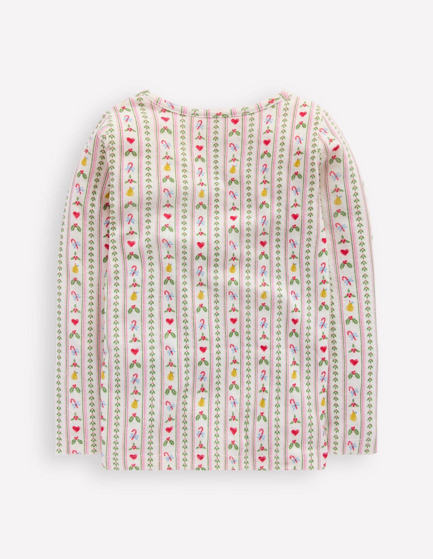 Langärmeliges Oberteil mit Pointelle-Muster-Sanftes Naturweiß Nussknacker Streifen