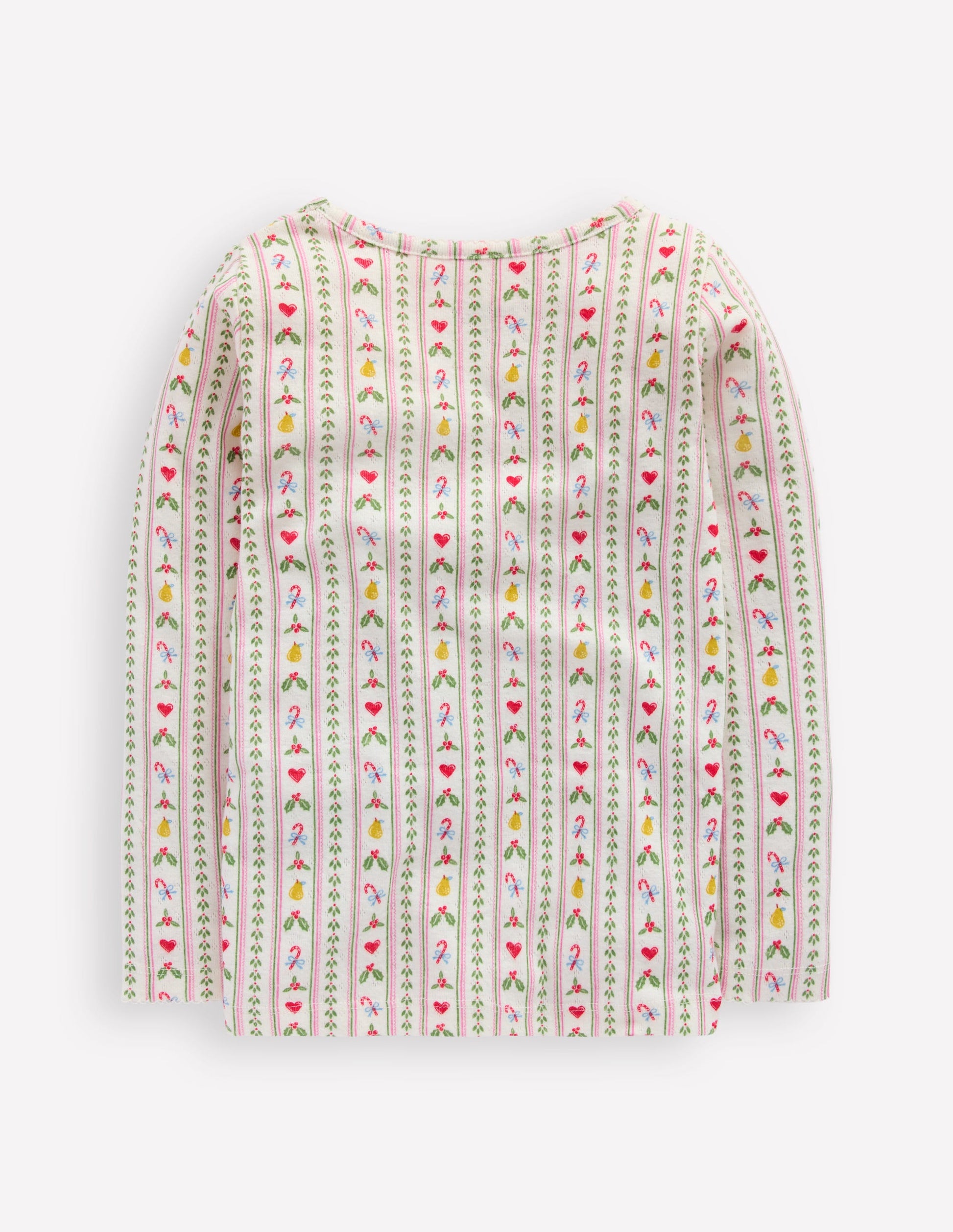 Langärmeliges Oberteil mit Pointelle-Muster-Sanftes Naturweiß Nussknacker Streifen-2