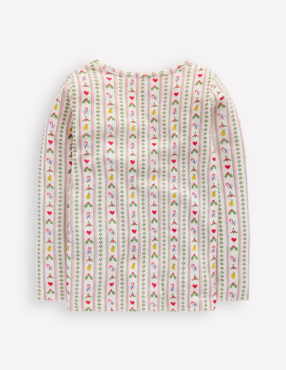 Langärmeliges Oberteil mit Pointelle-Muster-Sanftes Naturweiß Nussknacker Streifen-2