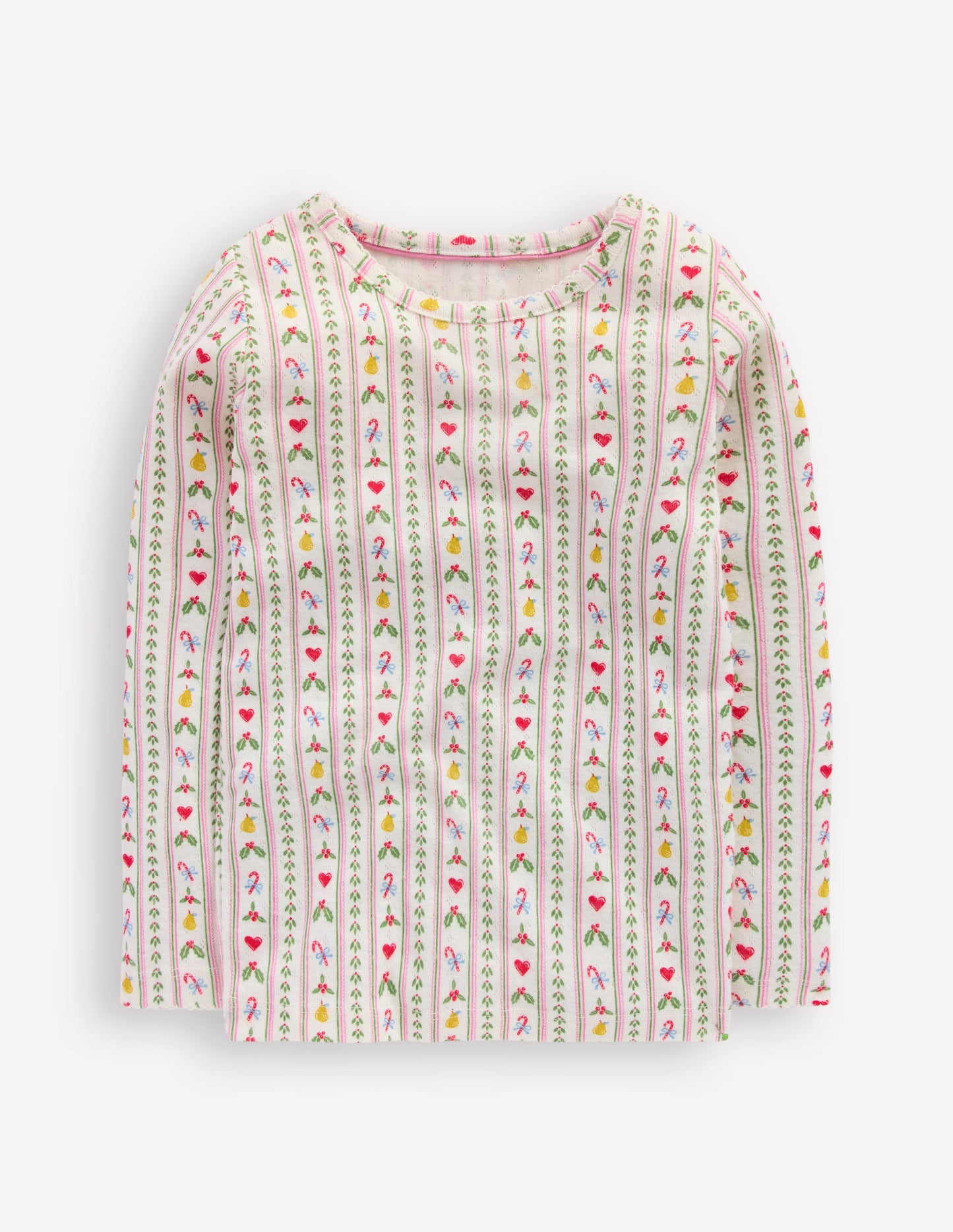 Long Sleeve Pointelle Top-Soft Ivory Nutcracker Stripe