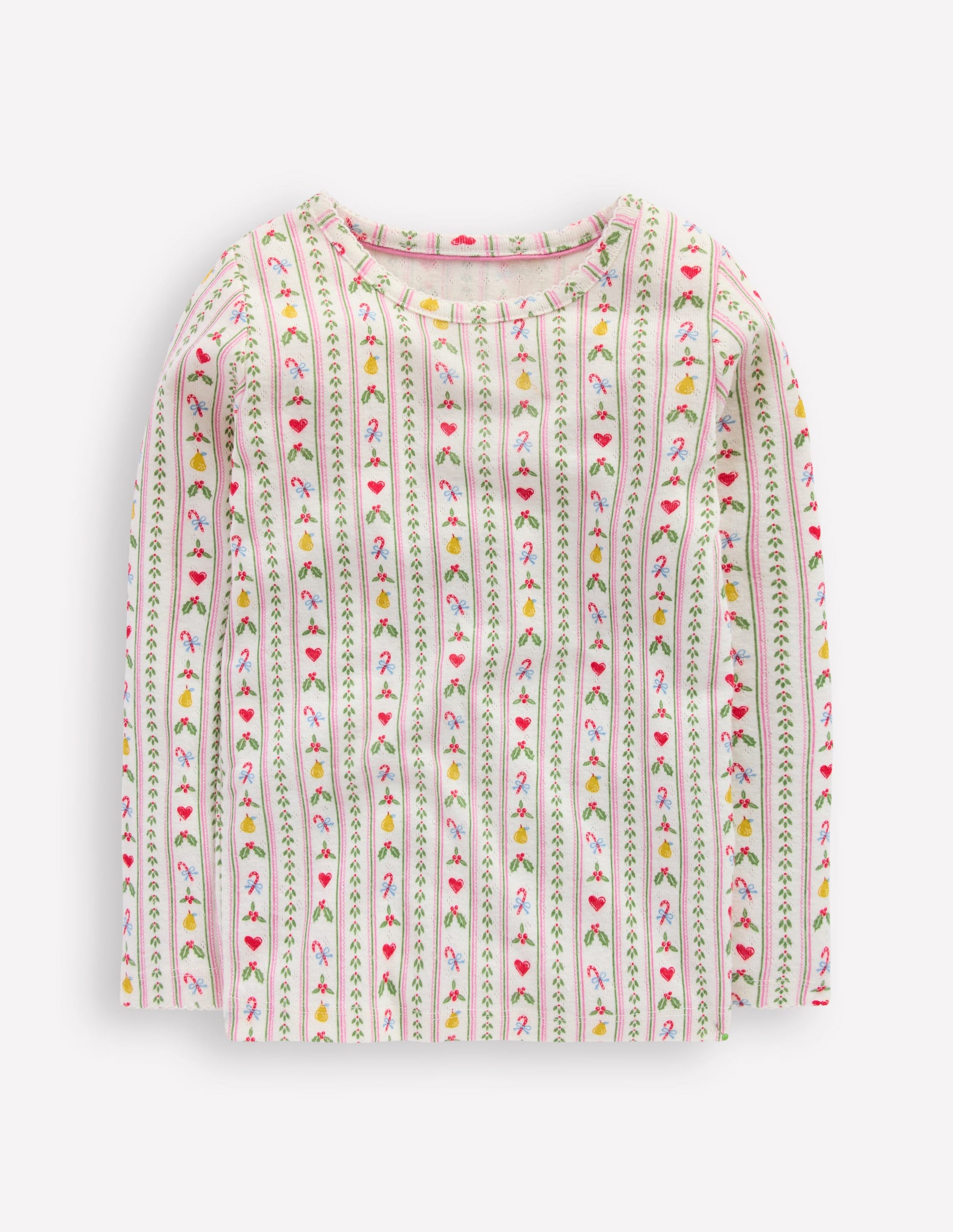 Long Sleeve Pointelle Top-Soft Ivory Nutcracker Stripe-2