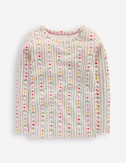 Long Sleeve Pointelle Top-Soft Ivory Nutcracker Stripe-2