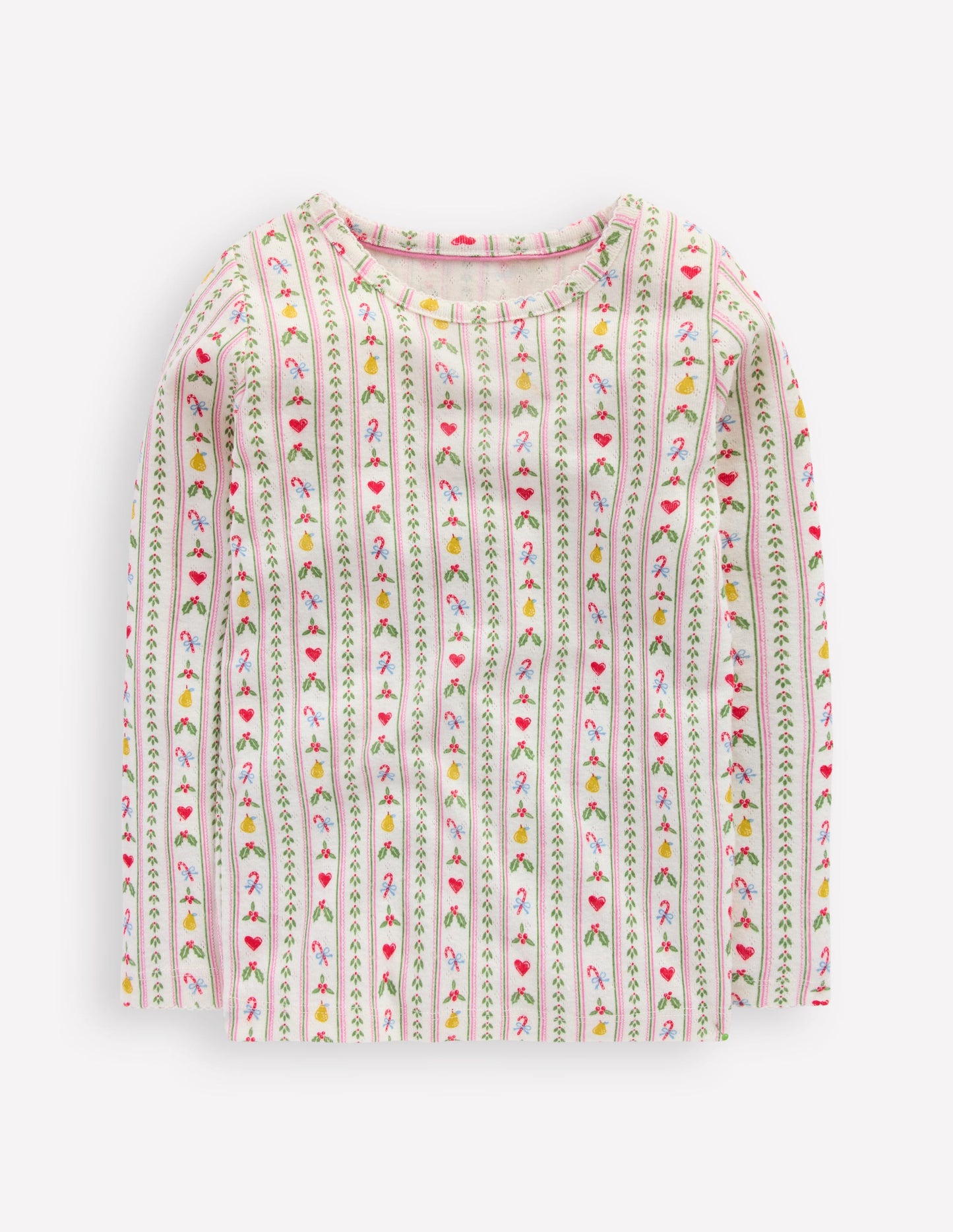 Langärmeliges Oberteil mit Pointelle-Muster-Sanftes Naturweiß Nussknacker Streifen