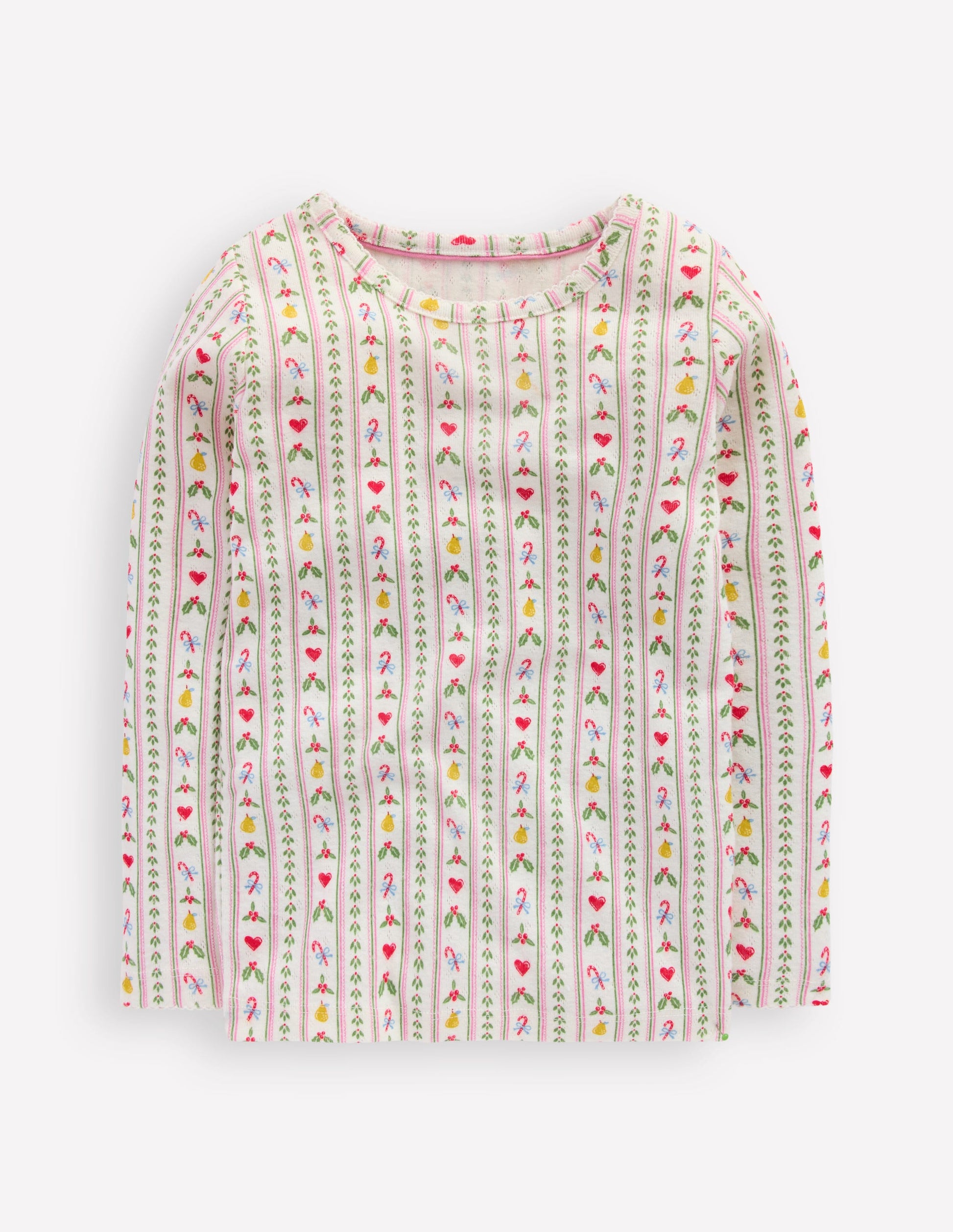 Langärmeliges Oberteil mit Pointelle-Muster-Sanftes Naturweiß Nussknacker Streifen-1