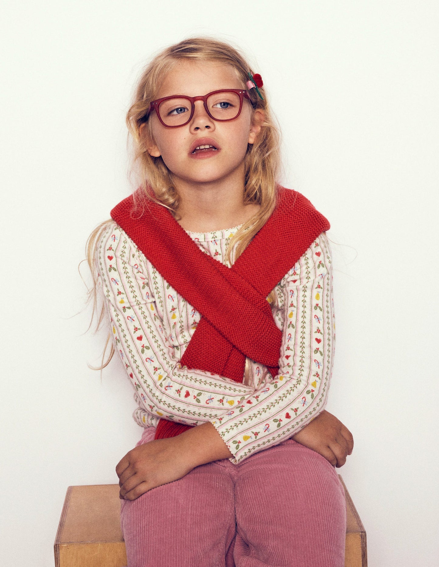 Long Sleeve Pointelle Top-Soft Ivory Nutcracker Stripe