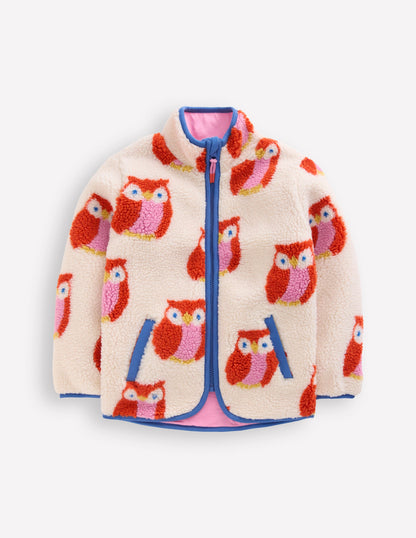 Eden Teddyfelljacke mit durchgehendem Reißverschluss-Dunkelorange Eulen-1