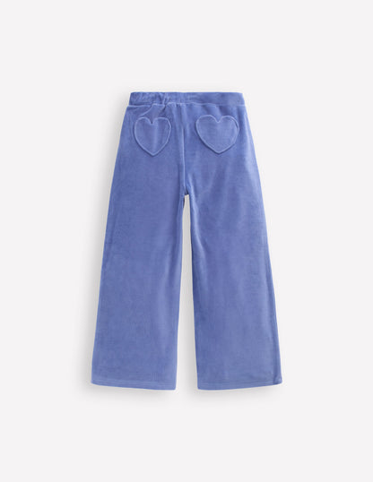 Bas de jogging en velours à poches cœurs-Bleu Tendre-2